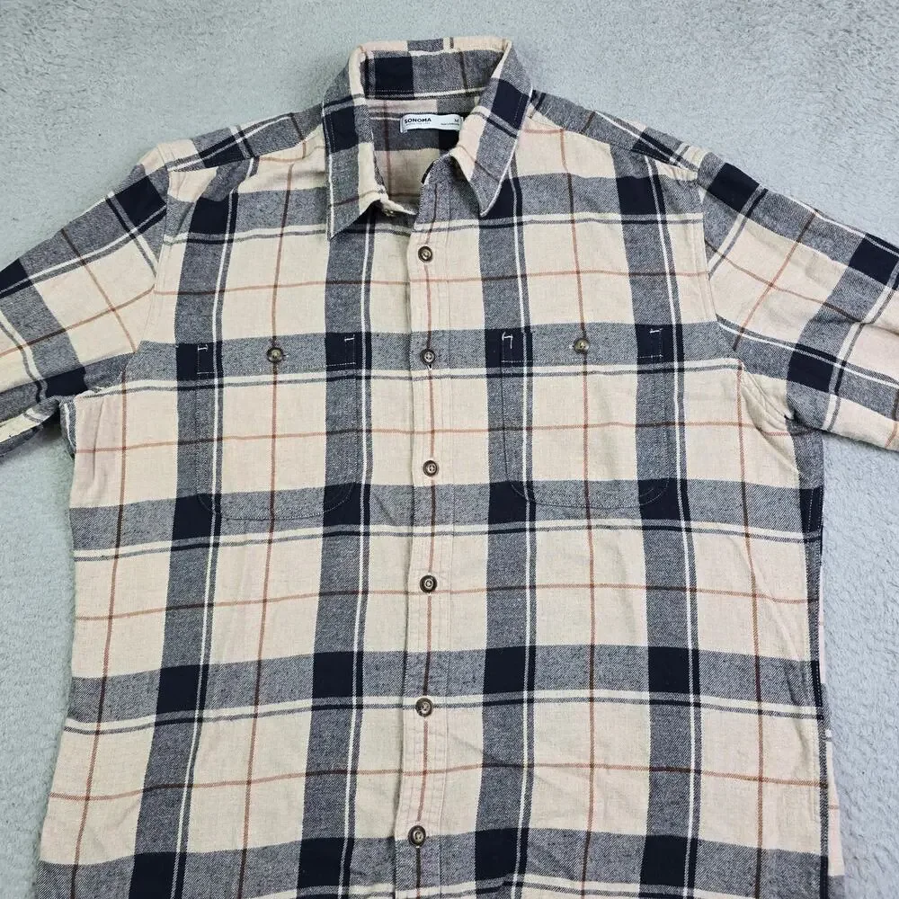 Sonoma Flannel Button Shirt Lot of‎ 2 Men's Medium Plaid Workwear Long Sleeve
